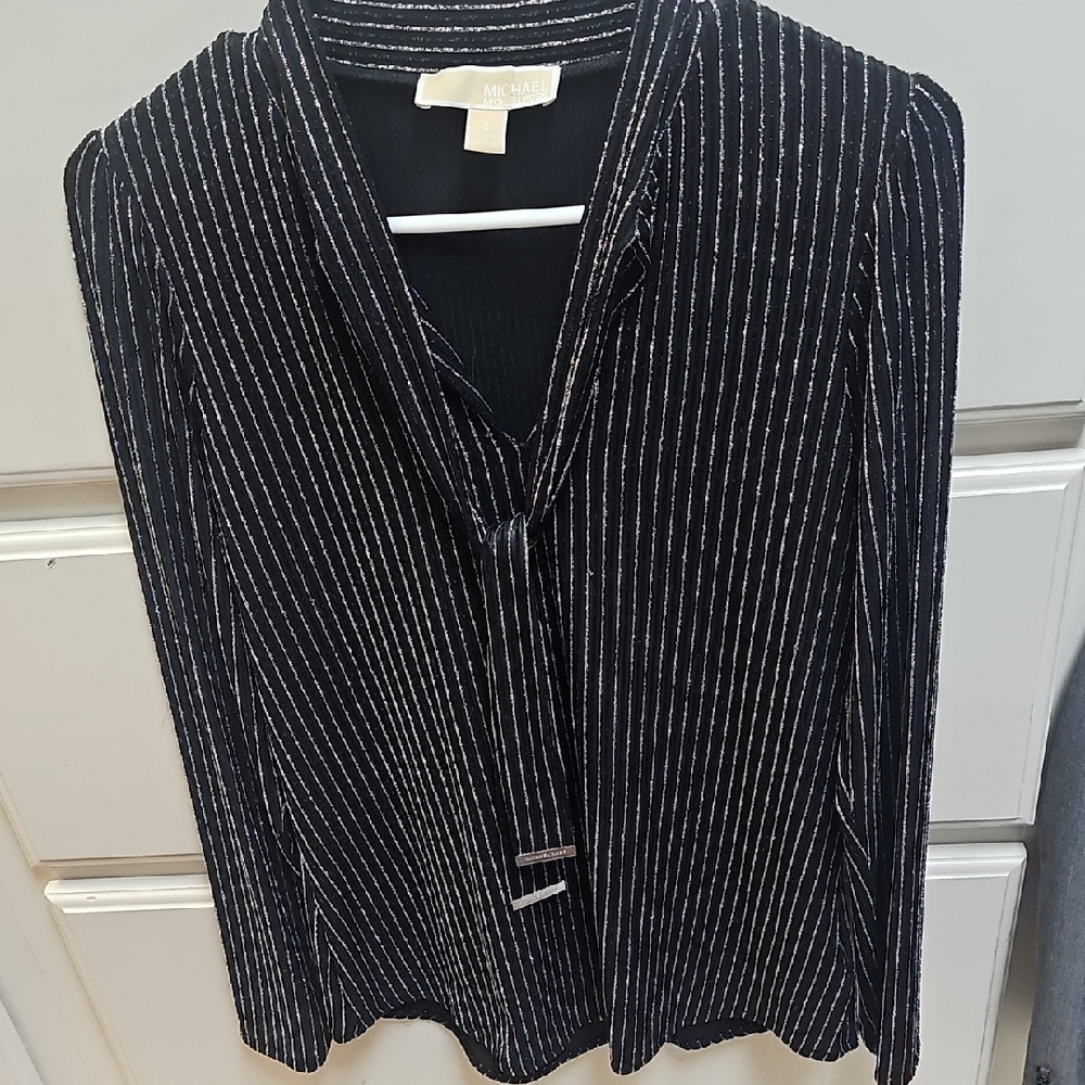 Michael Kors Black Blouse with Silver Stripes